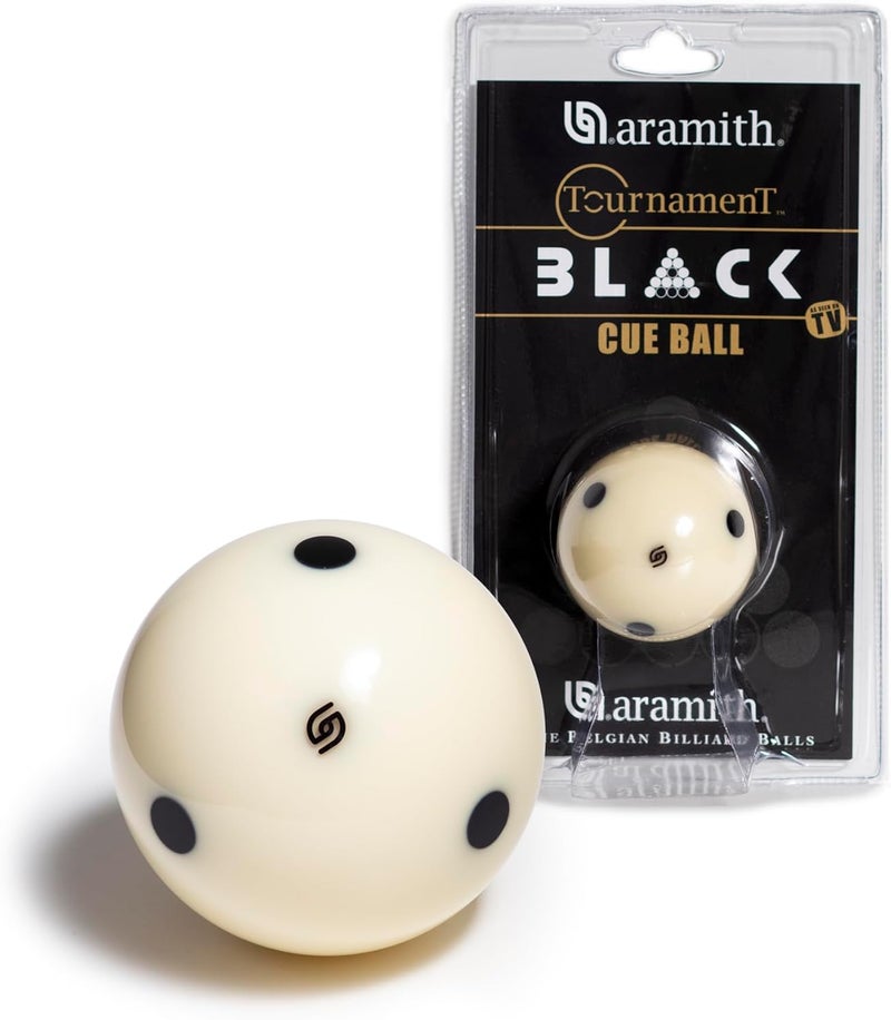 Aramith Tournament Black Billiard Pool Cue Ball 2 1/4" 6 Black Dots in a blister - Image 1